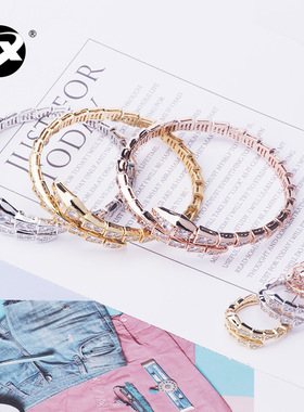 创意弹簧蛇形手镯戒指套装开口弹性可调节女式首饰欧美风饰品
