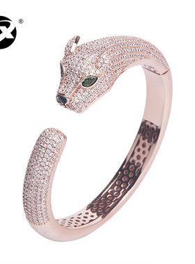 欧美风格时尚豹子手镯个性开口创意微镶锆石手环女生优雅手饰