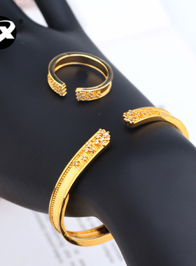 随意搭设计复古繁星开口手镯戒指套装韩版新款大卖手饰品女