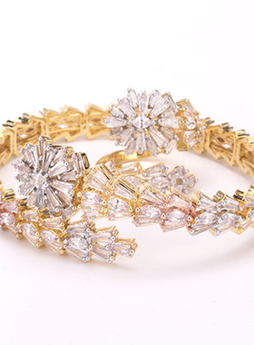 热款镶钻蛇手镯镀金双色蛇环女手饰动物活口女梯方石手镯饰品