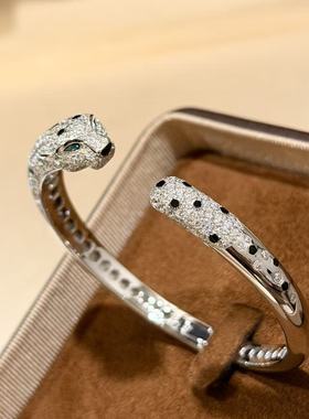 S925纯银 斑点豹子满钻开口手镯动物高级感闪钻奢华贵气