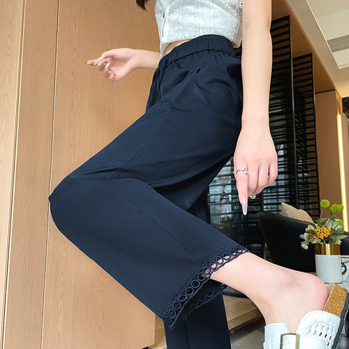 冰丝阔腿裤女2026夏季花边设计
