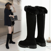 东北雪地靴女长筒高筒长靴平底加厚加绒棉靴41大码 2025冬季 新款