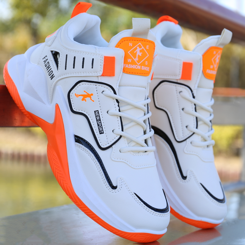 高帮板鞋男韩版百搭运动鞋皮面防水男鞋耐磨防滑青年跑步学生潮鞋