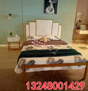 特价 铁艺床1.5米双人床软靠背铁架床出租房公寓床牢固 加厚轻奢款