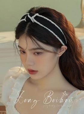 复古小香风黑色气质发箍~女头饰 外出百搭宽边头箍发饰洗脸发卡子