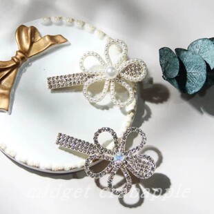 花朵珍珠水钻发夹侧边刘海盘发鸭嘴夹韩版网红带齿合金边夹发饰