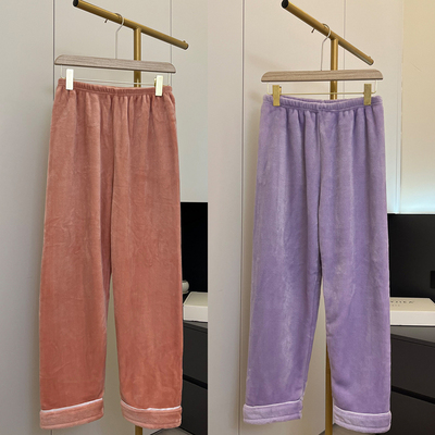 珊瑚绒女士睡裤加绒秋冬季长裤暖暖裤法兰绒冬天冬款保暖家居裤子