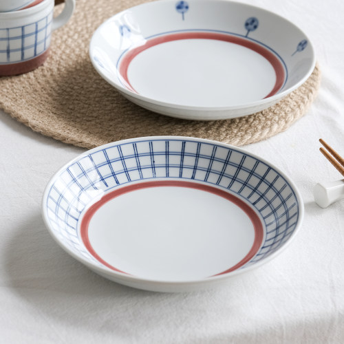 釉下彩青花盘子家用8寸陶瓷深盘