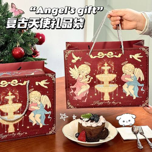 ins复古红色天使生日收纳礼品袋