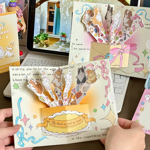 ins风立体小动物贺卡创意3d立体贺卡生日礼物手写留言祝福明信片