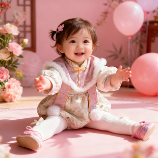 新中式一周岁女宝礼服冬季包屁衣小公主女宝宝婴儿生日抓周宴衣服