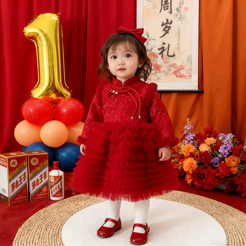 冬季中式女宝周岁礼服连衣裙衣服
