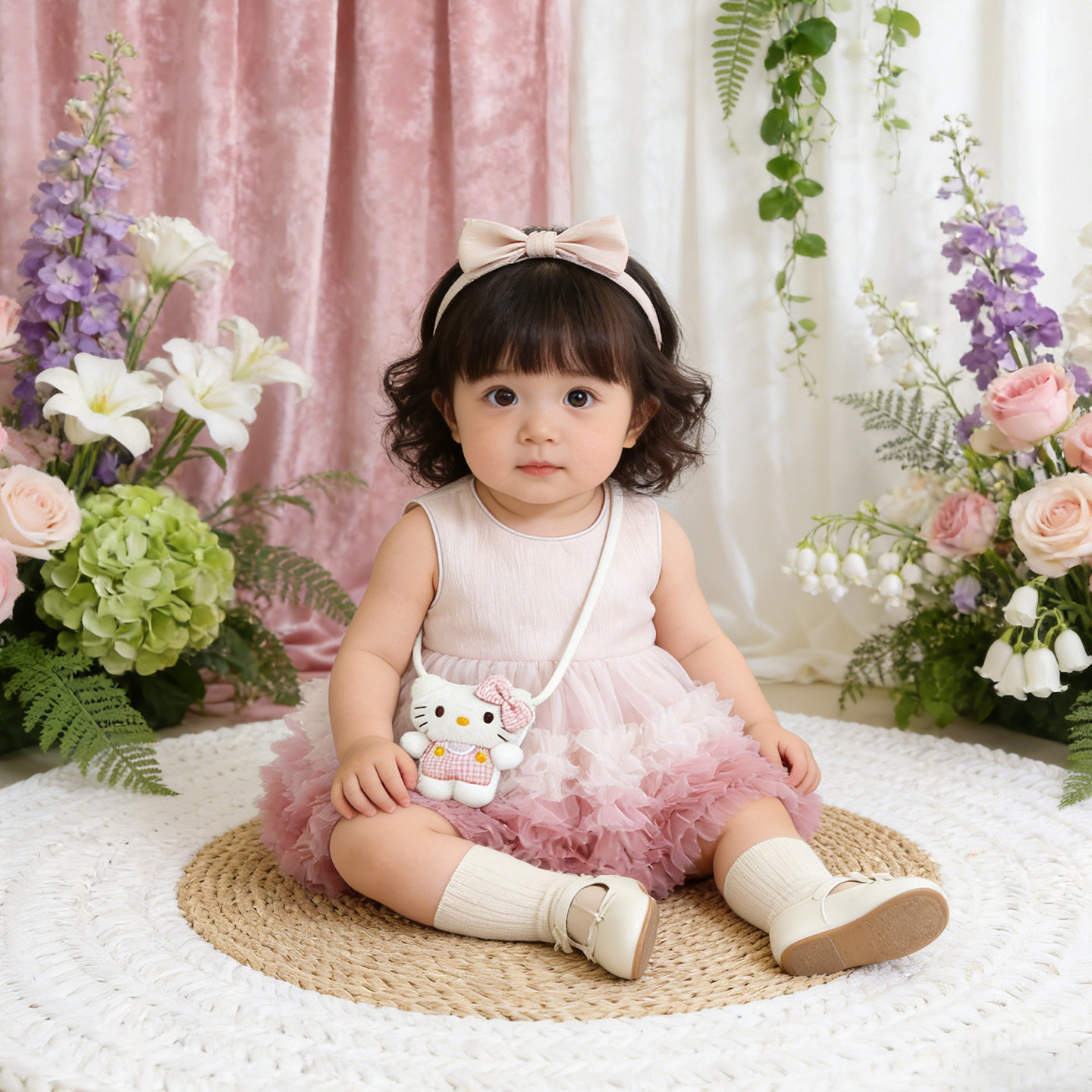 周岁女宝粉色公主礼服生日宴裙子图片