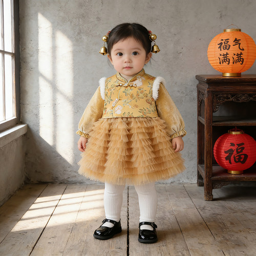 冬季新中式一周岁女宝拜年礼服裙