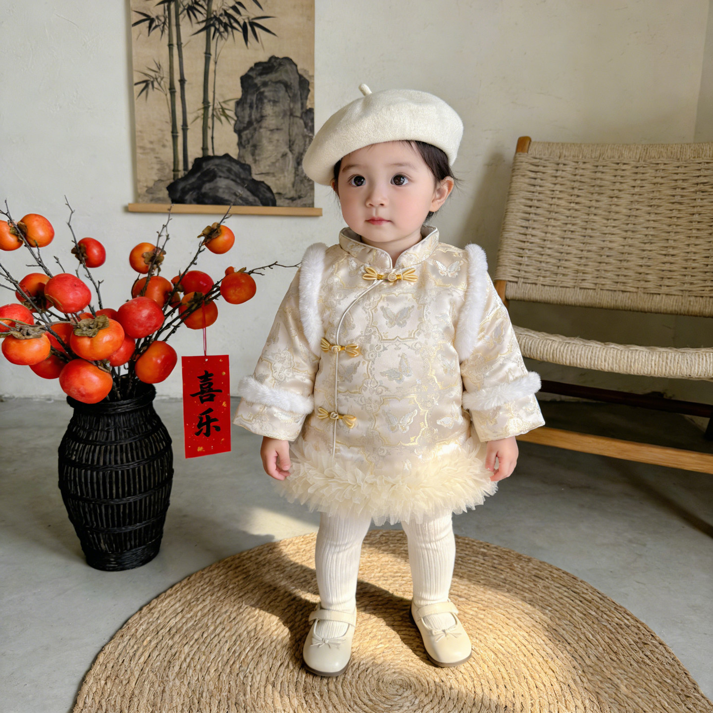 女孩一周岁礼服冬季新中式国风小公主旗袍裙女宝宝生日抓周宴衣服