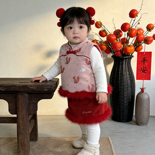 一周岁礼服女宝宝冬装拜年服冬季过年喜庆新中式国风套装儿童女童