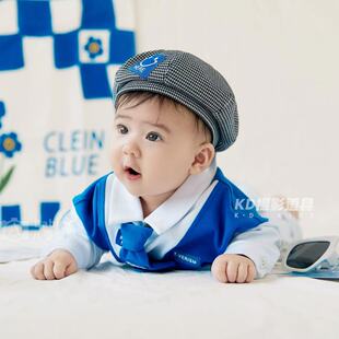 儿童摄影服装百天周岁男宝宝宝拍照衣服帽子道具挂布婴儿照相主题