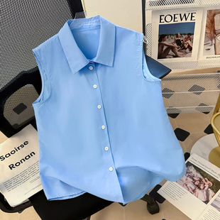 秋新时尚 叠搭 百搭无袖 衬衫 高品 背心女翻领衬衣内搭打底衫 四季