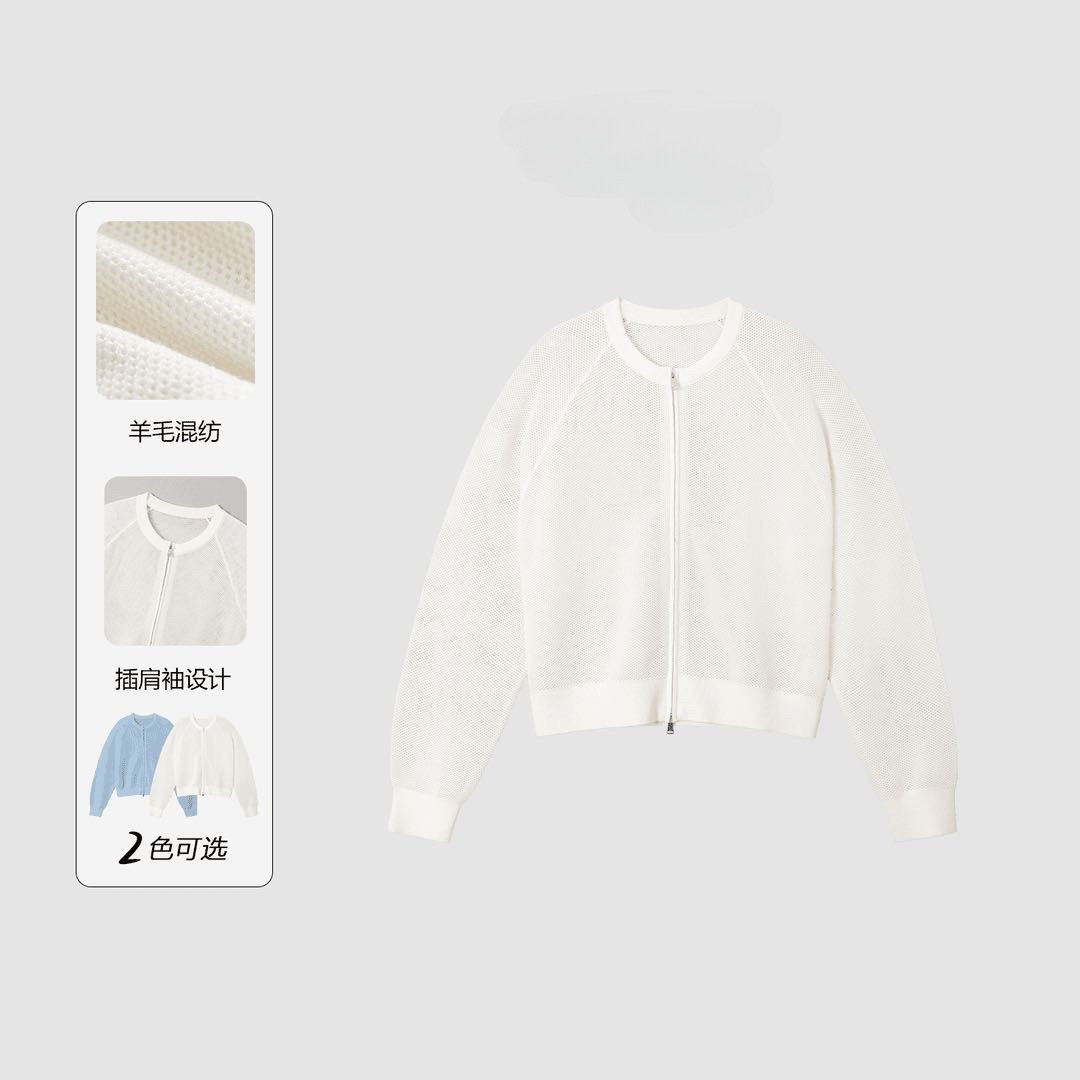 【慵懒的风】春季新款羊毛混纺镂空长袖针织衫女显高显瘦上衣外套