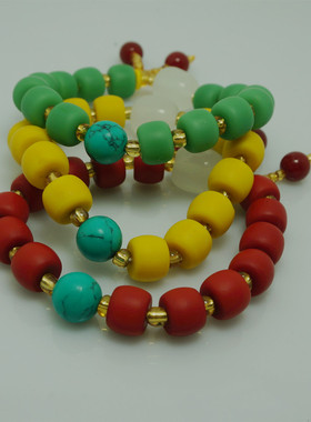 原创手链  中国风古法雪巴桶珠琉璃手链 女士手链 本命年手串礼物