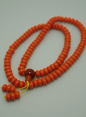 108颗藏式粉橘色算珠琉璃佛珠