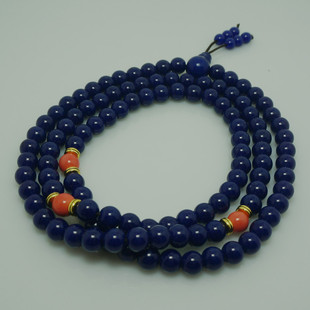 蓝色琉璃 民族风108颗蓝紫色琉璃佛珠  多圈念珠 车载佛珠 礼物