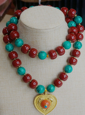 牛血红仿珊瑚树脂大珠珠夸张项链