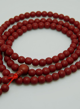 藏风108颗枣红色磨砂红琉璃佛珠
