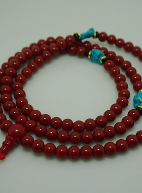 8毫米108颗藏风红琉璃佛珠脖挂