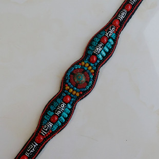 西藏藏式手工天珠腰带 藏族锅庄裹裙腰巾藏袍腰饰 民族风拍照道具