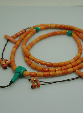 藏装配饰西藏民族风108颗仿珊瑚佛珠 仿珊瑚脖挂毛衣链 多圈手链