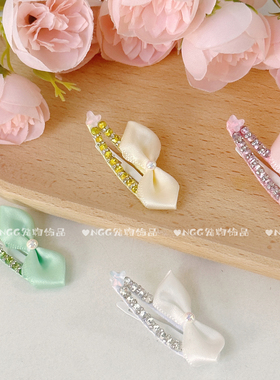 马尔济斯水滴夹约克夏紫色蝴蝶结发夹狗狗碎发黄色狗卡子摩卡蝴蝶