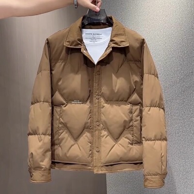 2025新款翻领羽绒服男士短款青年新款冬季潮牌休闲夹克加厚外套男