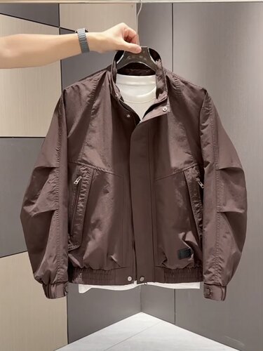 2026男士潮流纯色简约立领夹克外套春秋新款时尚百搭休闲工装上衣