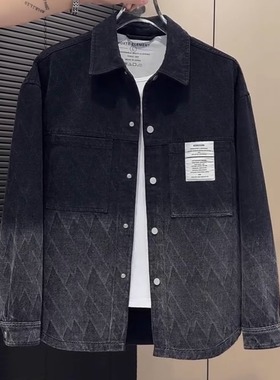 男士新款休闲风翻领百搭牛仔外套宽松显瘦美式复古翻领衬衫外套