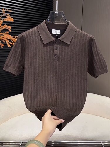 2026秋季新款美式休闲翻领针织衫男装老钱风休闲提花竖纹Polo衫