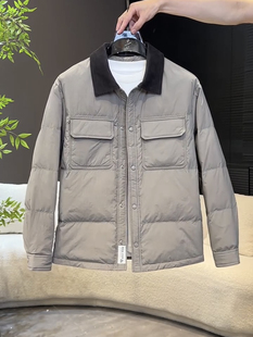 冬季新款老钱风翻领羽绒服短款撞色羽绒衬衫外套保暖时尚百搭外套