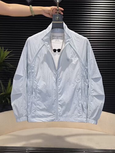 夏季高端薄款立领夹克男士时尚韩版防晒服外套休闲短款纯色上衣潮