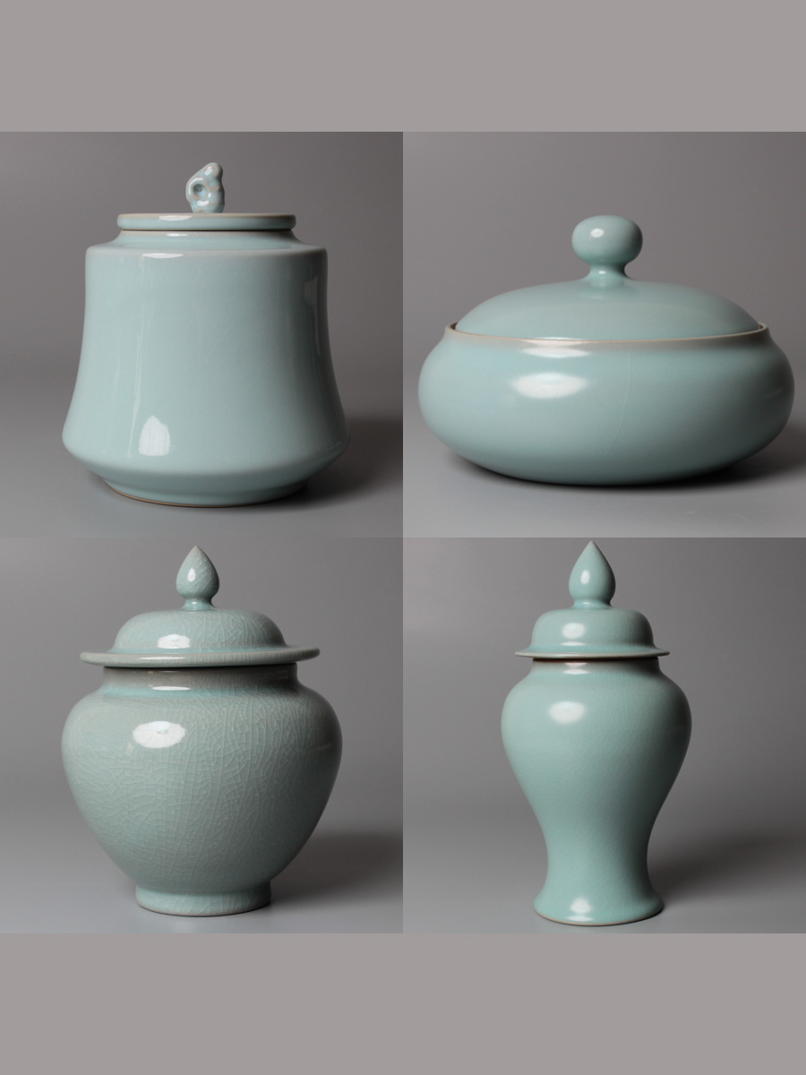 汝瓷汝州中式蝉翼纹仿古釉茶叶罐