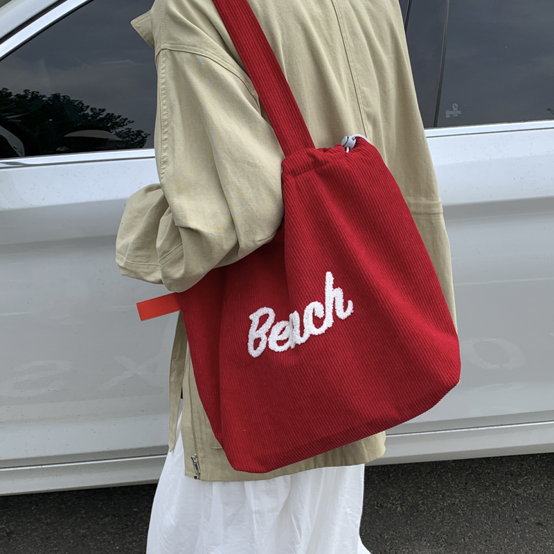 秋冬大容量包包女学生上课手提刺绣绒布袋休闲百搭单肩通勤托特包