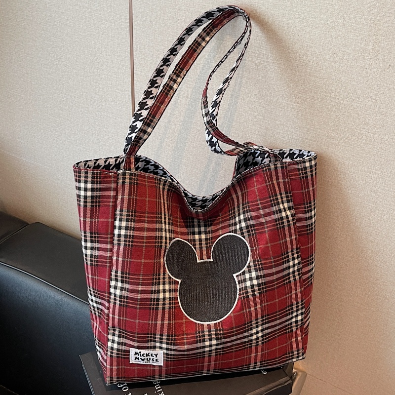 格纹帆布包大容量学生单肩通勤包