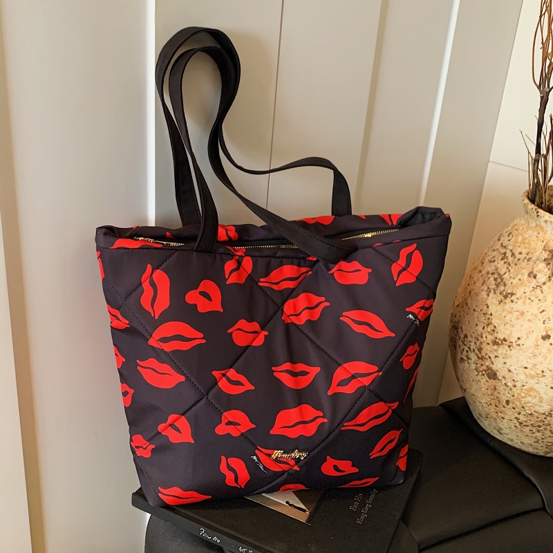 冬季菱格帆布袋大容量通勤托特包