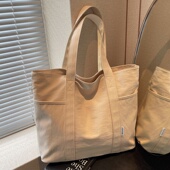 简约大容量帆布包包女2025新款 短途旅行手提袋百搭单肩通勤托特包