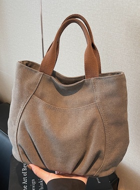 质感复古帆布手拎小包包女秋冬上班通勤手提袋时尚小众百搭托特包