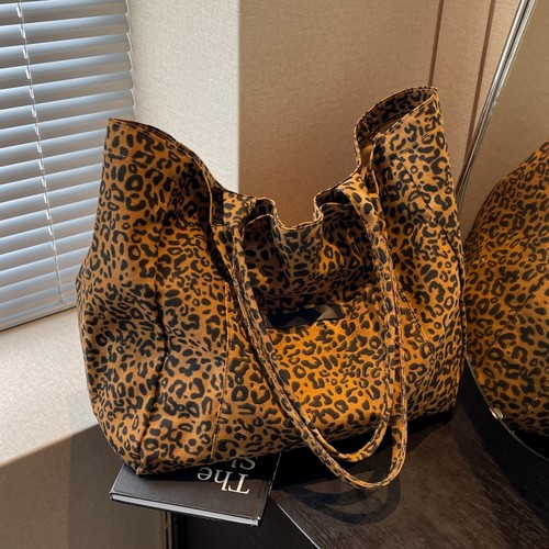 春夏慵懒风豹纹帆布购物袋托特包