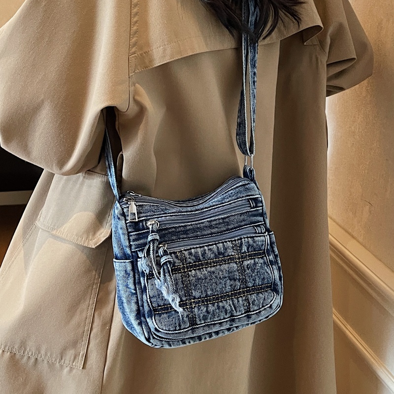 牛仔布小包包百搭多层斜挎通勤包