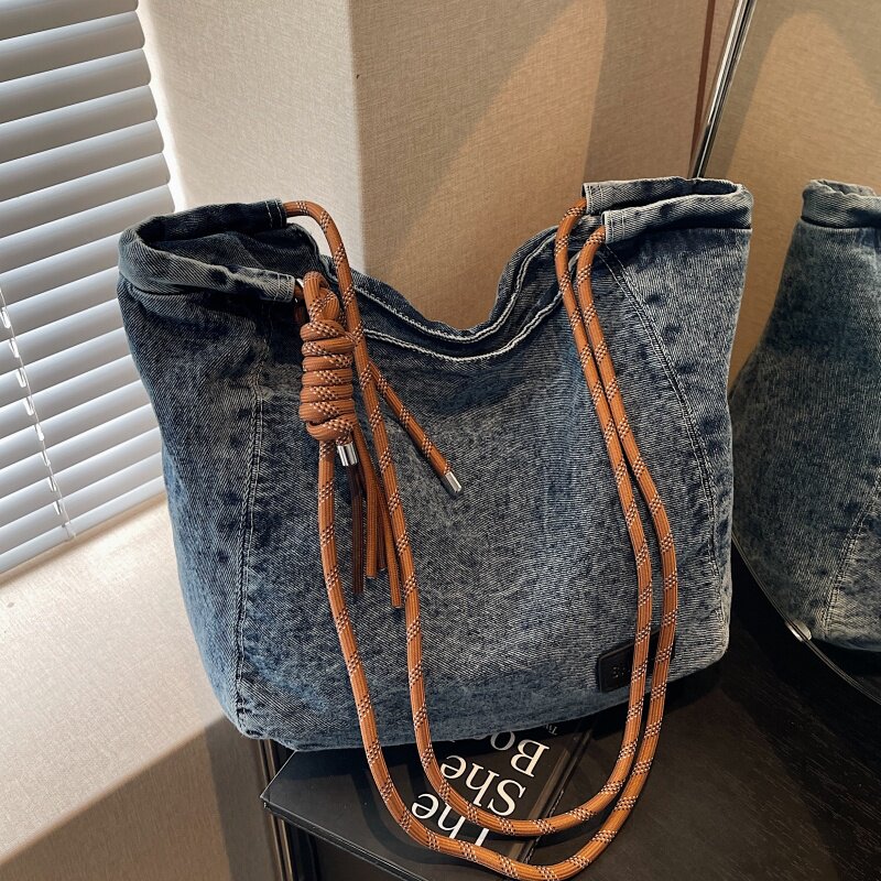 慵懒风牛仔布包包女大容量小众单肩腋下包百搭学生通勤斜挎托特包,箱包皮具/热销女包/男包,托特包,淘宝优惠券,粉丝福利购,淘宝优惠卷