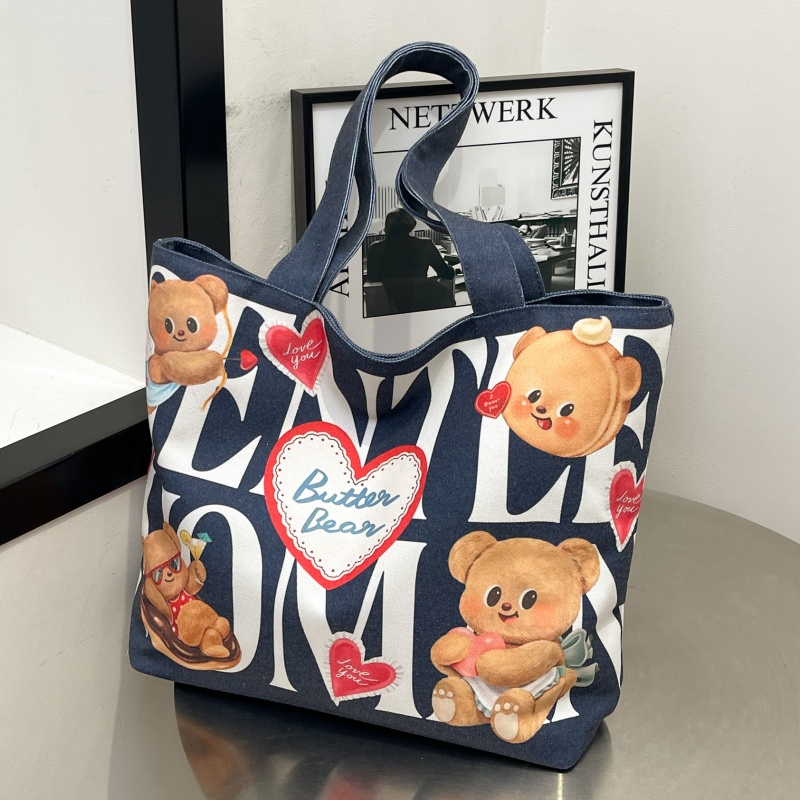 卡通字母帆布包购物袋通勤托特包