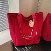 刺绣单肩帆布包包女休闲大容量学生手提袋百搭简约上课通勤托特包